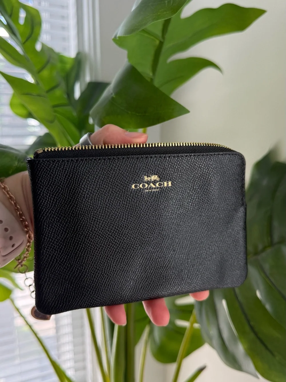 Coach Black Leather Zip Pouch with I Gold Hardware